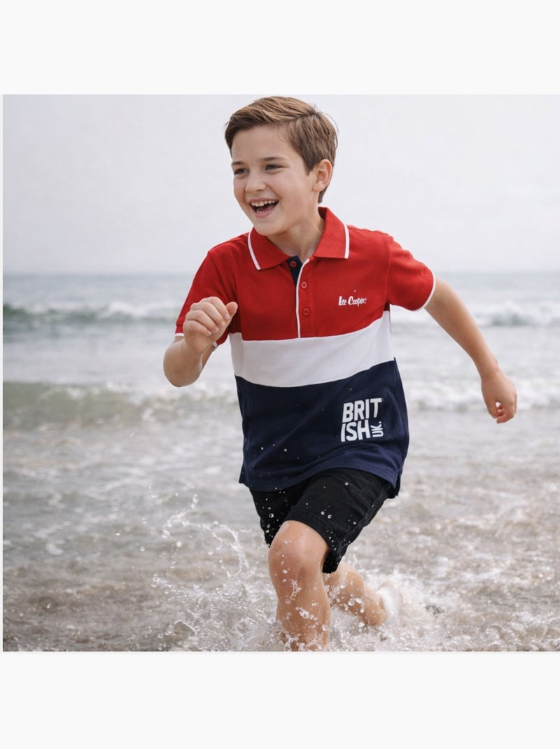 Lee cooper - polo manches courtes imprimé, col chemise Rouge - Kiabi