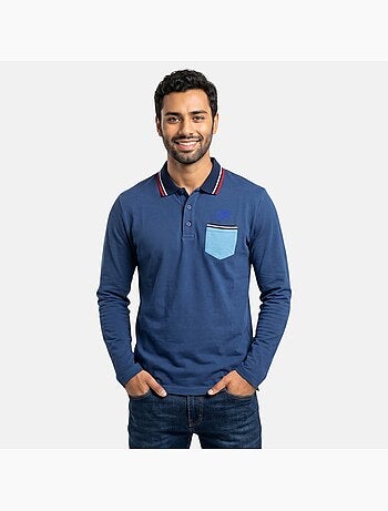 Lee cooper - polo manches longues col contrasté, poche poitrine