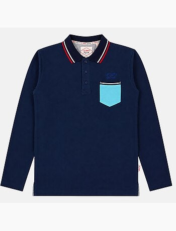 Lee cooper - polo manches longues col contrasté, poche poitrine