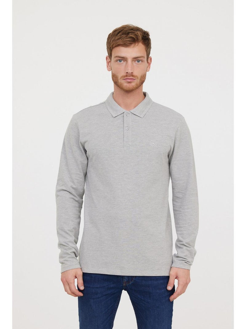 Lee Cooper - Polo manches longues coton regular BAKO Gris chiné - Kiabi