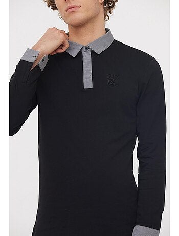 Polo noir homme manches longues - Cdiscount