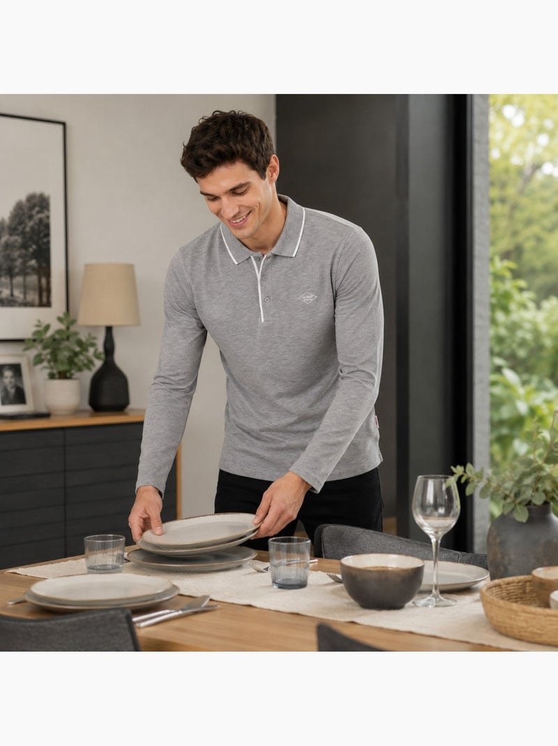 Lee cooper - polo manches longues, patte de boutonnage Gris - Kiabi