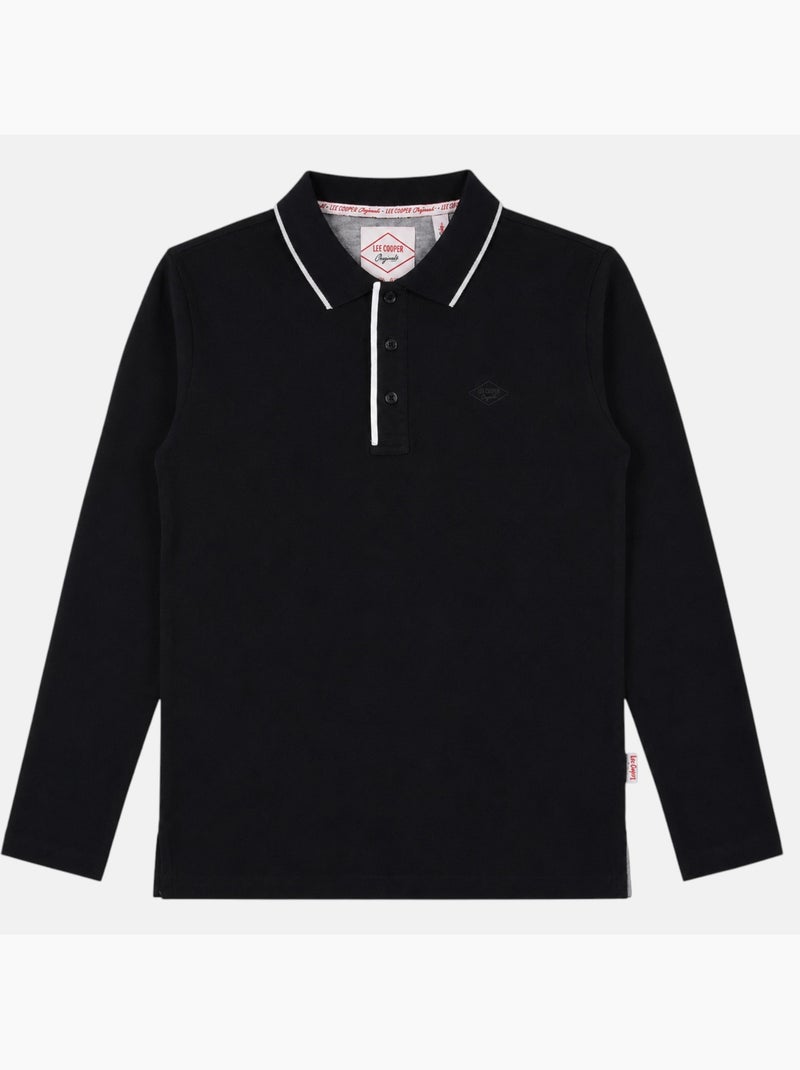 Lee cooper - polo manches longues, patte de boutonnage Noir - Kiabi