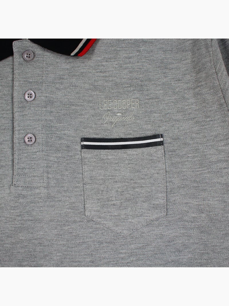 Lee cooper - polo manches longues, poche poitrine et col contrasté Gris - Kiabi