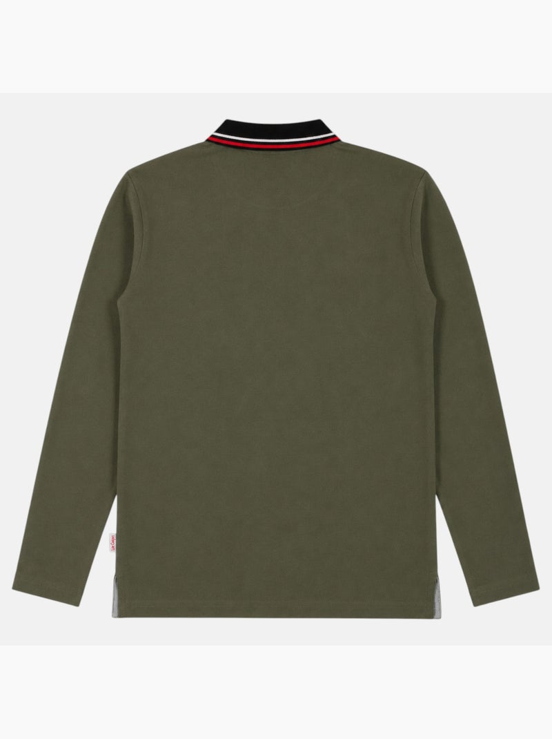 Lee cooper - polo manches longues, poche poitrine et col contrasté Kaki - Kiabi