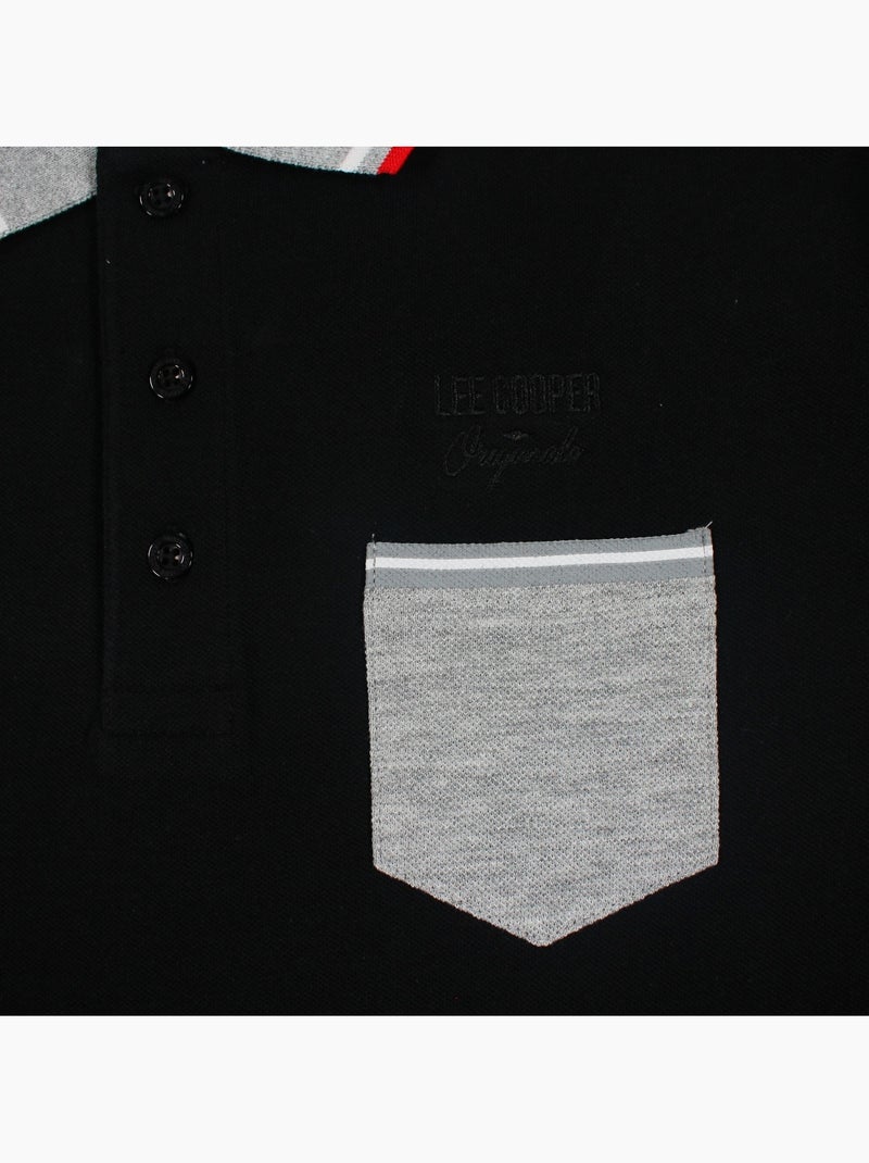 Lee cooper - polo manches longues, poche poitrine et col contrasté Noir - Kiabi