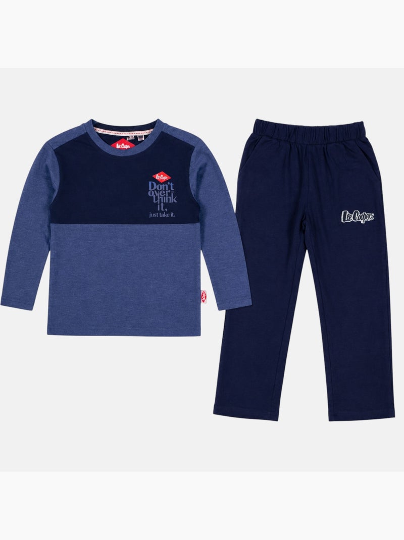 Lee cooper - pyjama à empiècements contrastés, col rond et manches longues Bleu marine - Kiabi