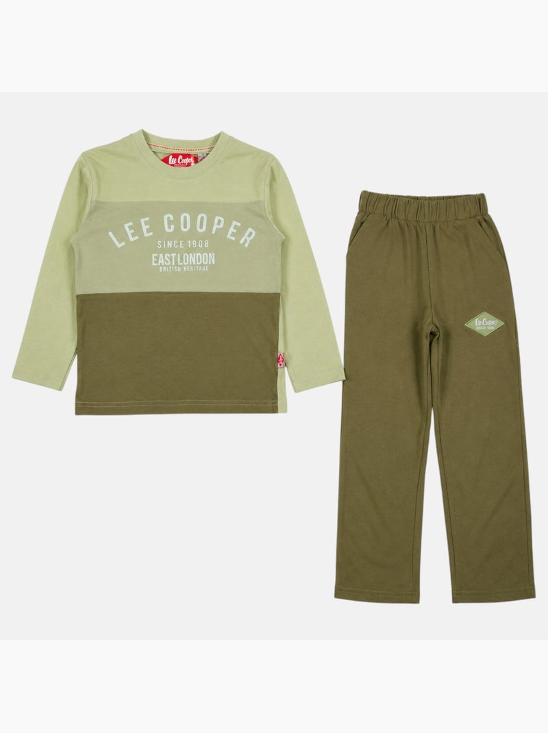 Lee cooper - pyjama imprimé à empiècements contrastés, col rond et manches longues Kaki - Kiabi