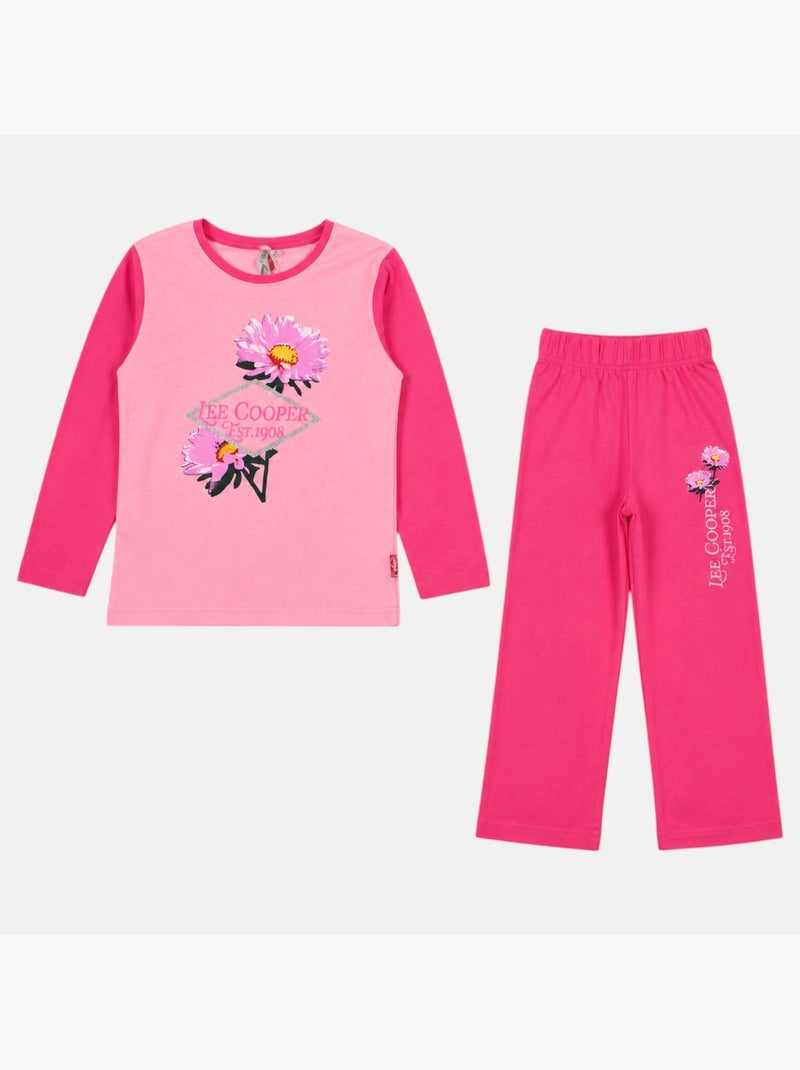 Lee cooper - pyjama imprimé fleurs, col rond et manches longues Rose fushia - Kiabi