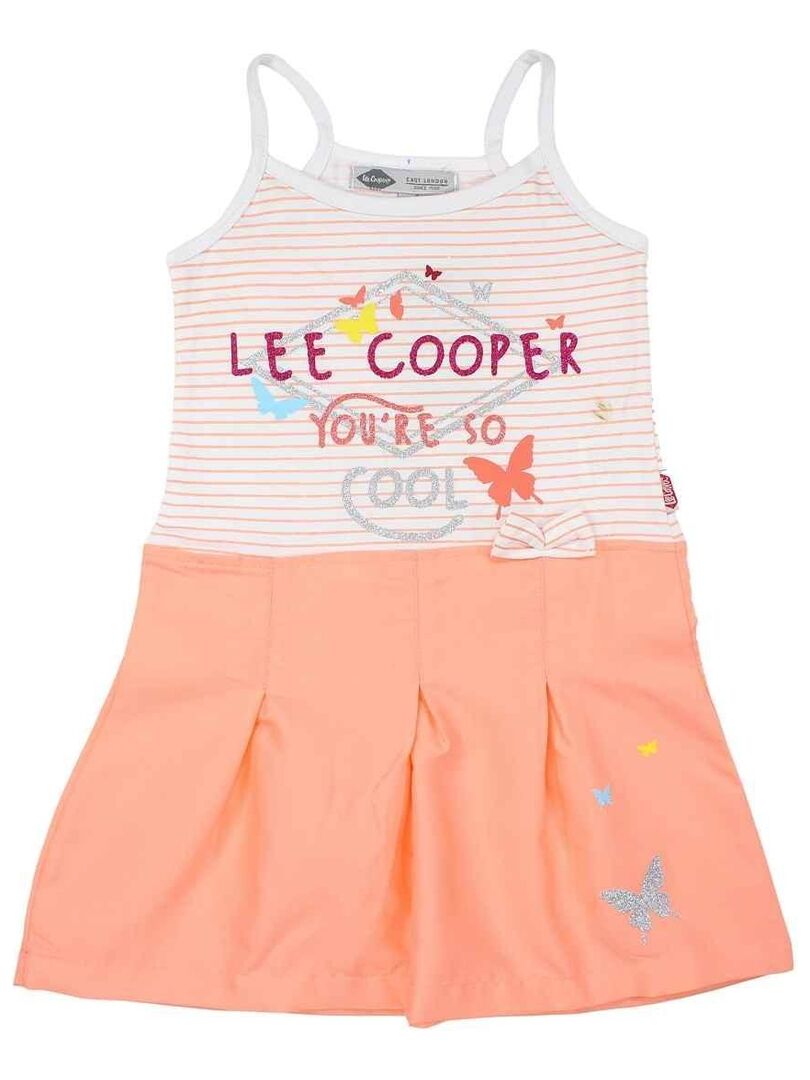 Lee Cooper - Robe fille imprimé logo en coton Orange corail - Kiabi