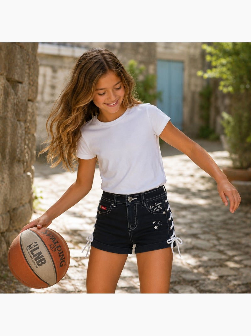 Lee cooper - short en jean à laçage latéral, coupe décontractée Bleu marine - Kiabi