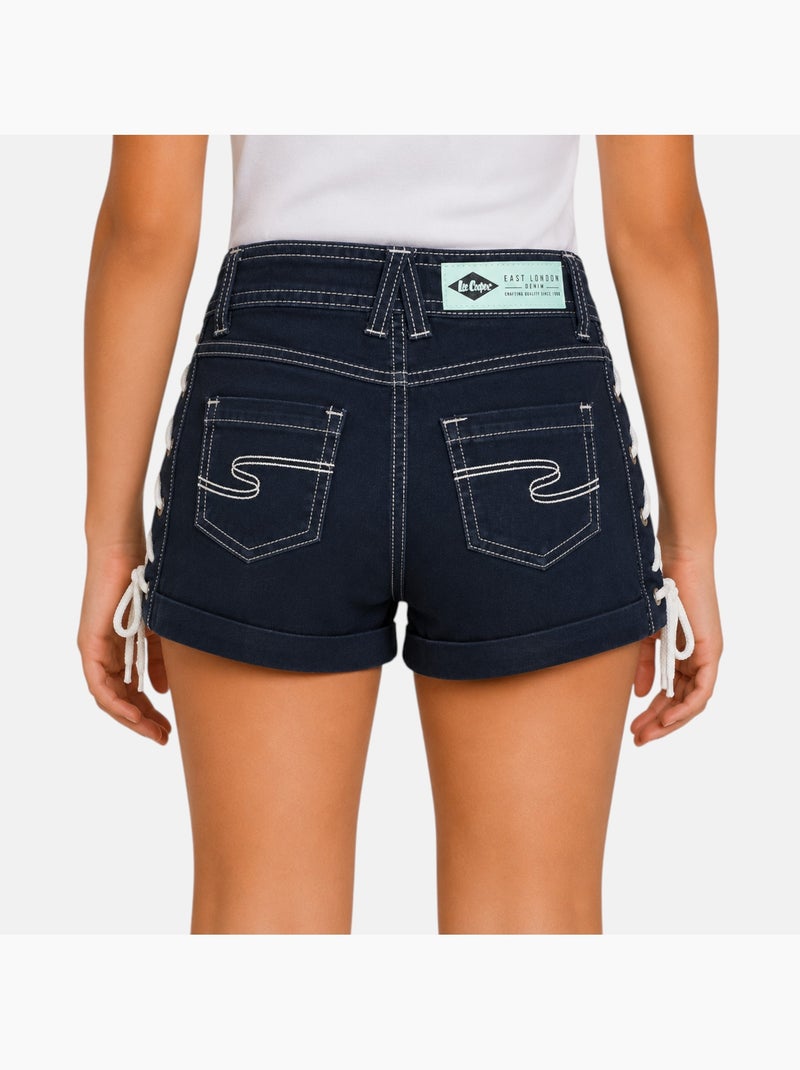 Lee cooper - short en jean à laçage latéral, coupe décontractée Bleu marine - Kiabi
