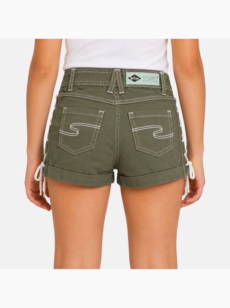 Lee cooper - short en jean à laçage latéral, coupe décontractée Kaki - Kiabi