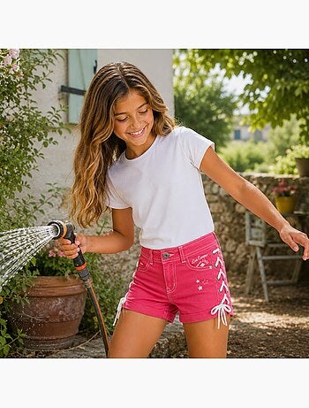 Lee cooper - short en jean à laçage latéral, coupe décontractée