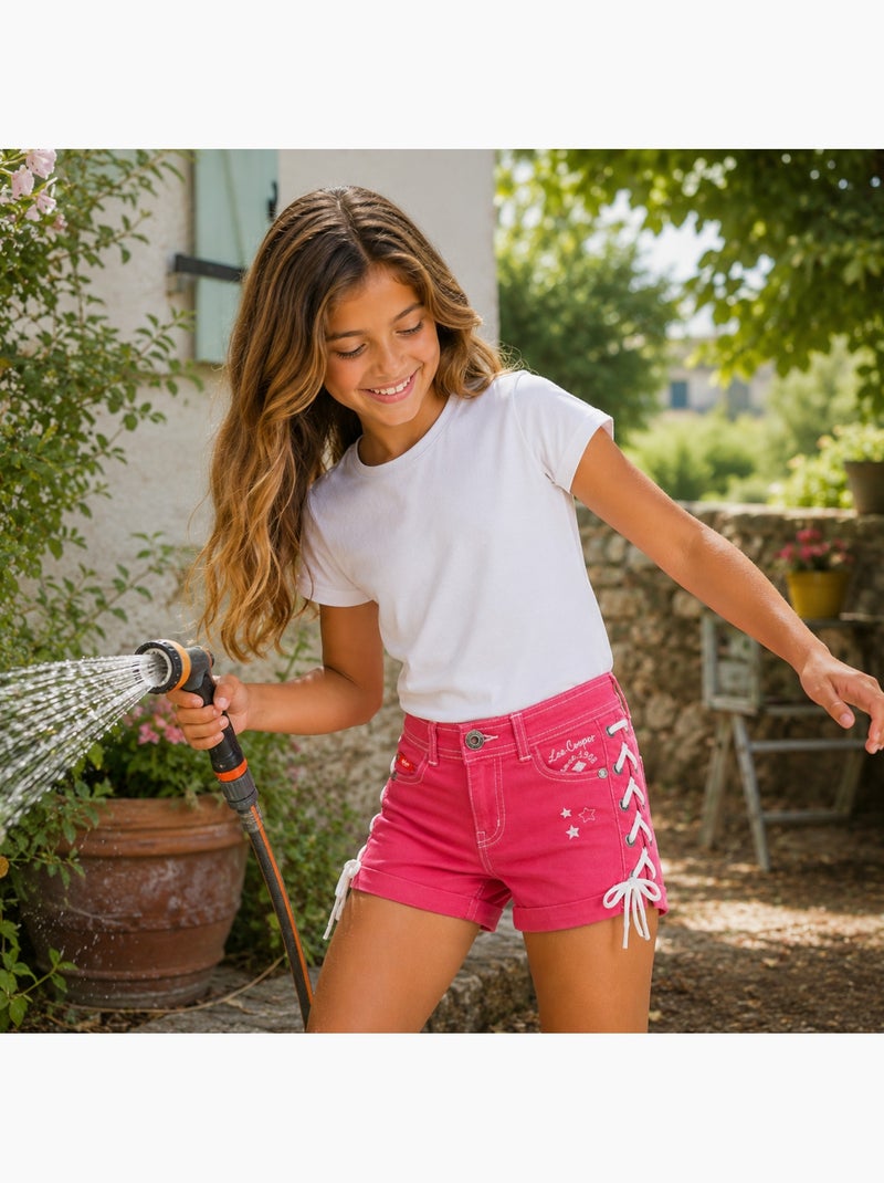 Lee cooper - short en jean à laçage latéral, coupe décontractée Rose - Kiabi