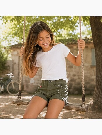 Lee Cooper - Short en jeans fille avec decor tressé