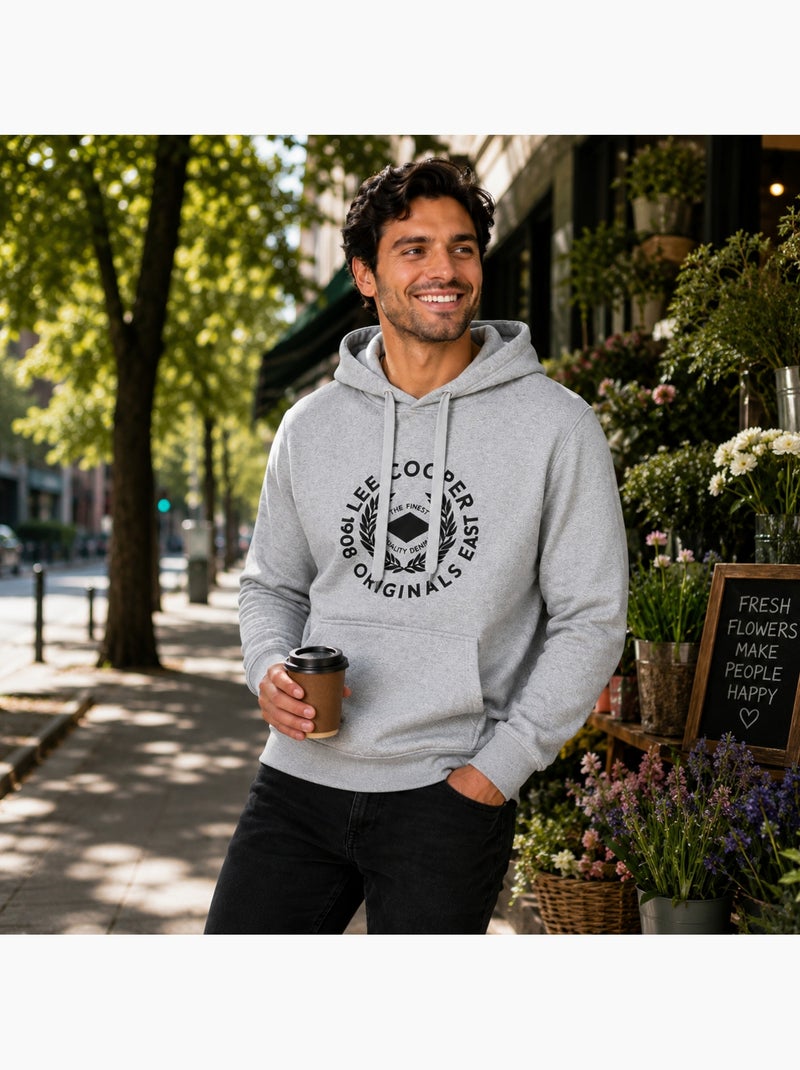 Lee cooper - sweat à capuche à cordon de serrage, manches longues et poche kangourou Gris - Kiabi