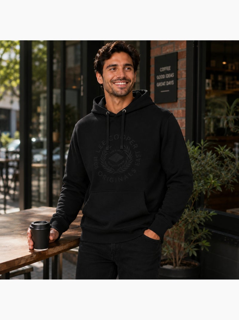 Lee cooper - sweat à capuche à cordon de serrage, manches longues et poche kangourou Noir - Kiabi
