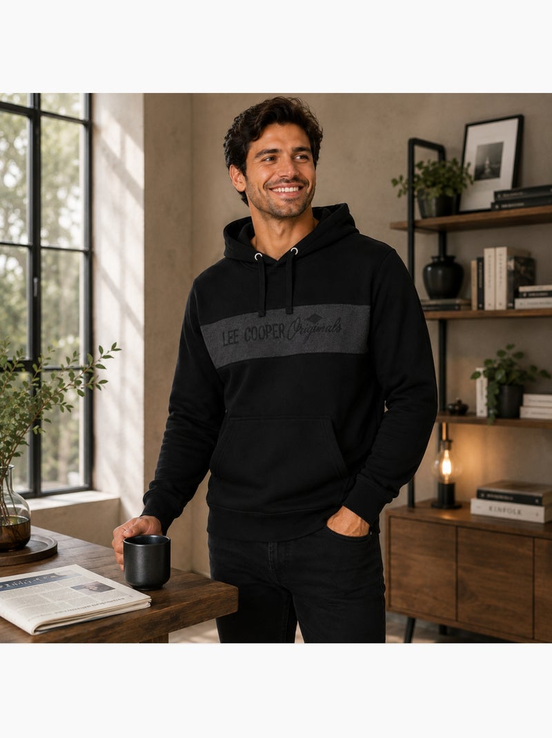 Lee cooper - sweat à capuche à cordon de serrage, manches longues et poche kangourou Noir - Kiabi