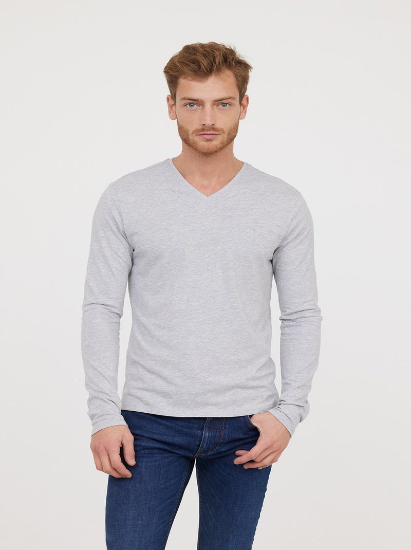 Lee Cooper - T-shirt Ajessy Gris Chiné ML Bleu outremer - Kiabi