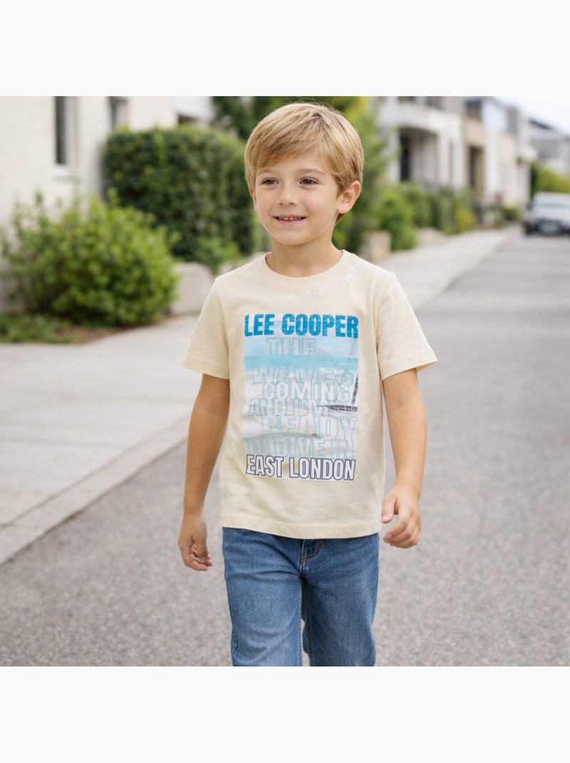 Lee Cooper - T shirt garçon manches courtes imprimé Beige - Kiabi
