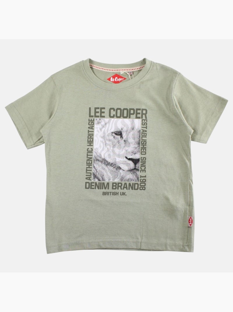 Lee Cooper - T shirt garçon manches courtes imprimé Kaki - Kiabi