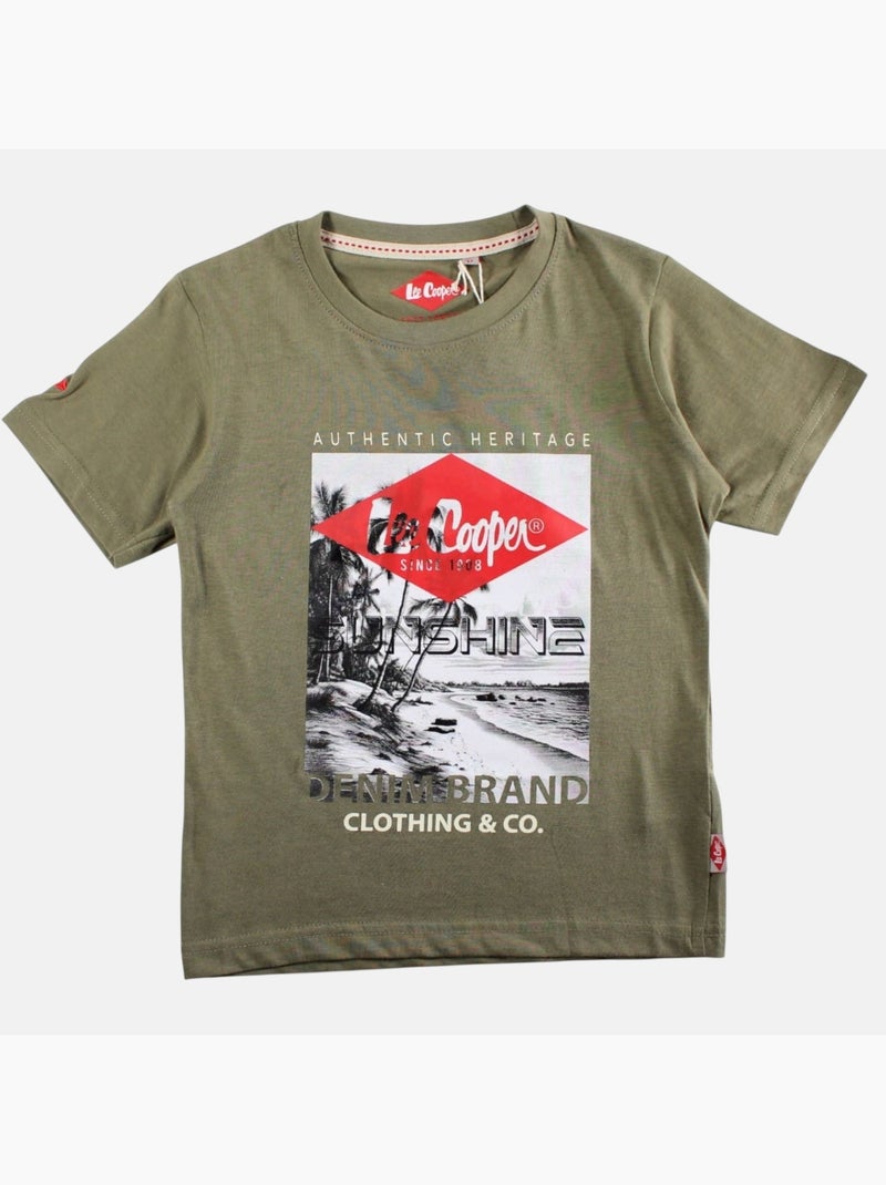 Lee Cooper - T shirt garçon manches courtes imprimé Kaki - Kiabi