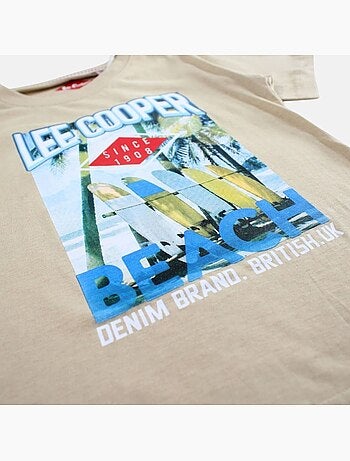 Lee Cooper - T shirt garçon manches courtes imprimé plage