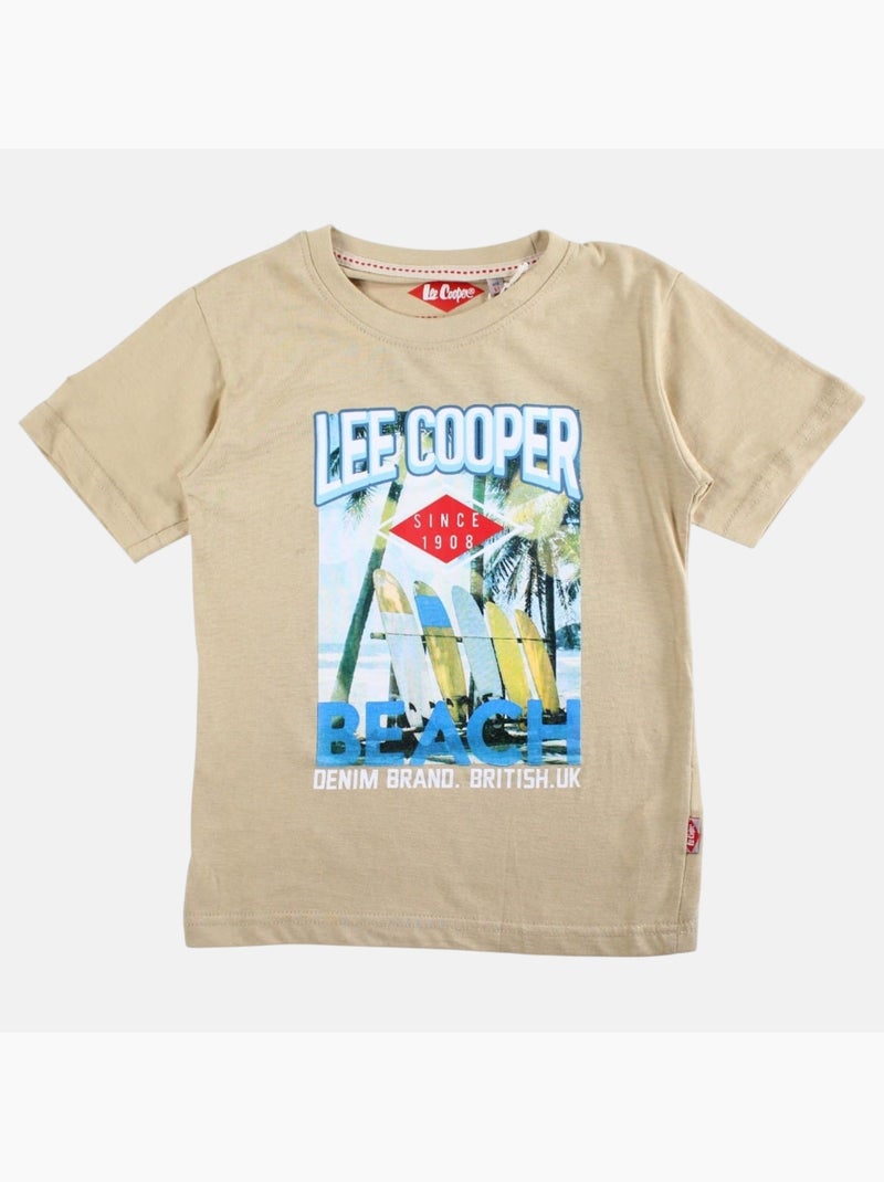 Lee Cooper - T shirt garçon manches courtes imprimé plage Beige - Kiabi