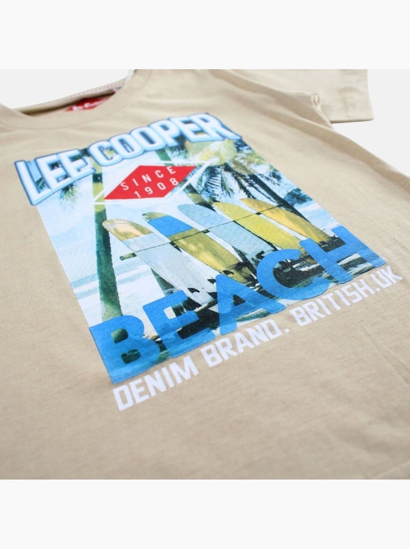 Lee Cooper - T shirt garçon manches courtes imprimé plage Beige - Kiabi