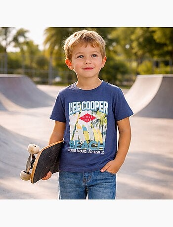 Lee Cooper - T shirt garçon manches courtes imprimé plage