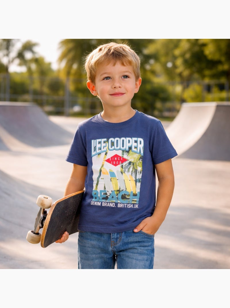 Lee Cooper - T shirt garçon manches courtes imprimé plage Bleu marine - Kiabi