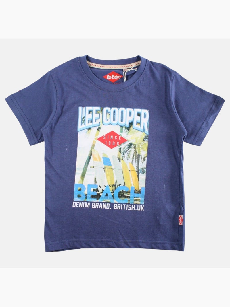 Lee Cooper - T shirt garçon manches courtes imprimé plage Bleu marine - Kiabi