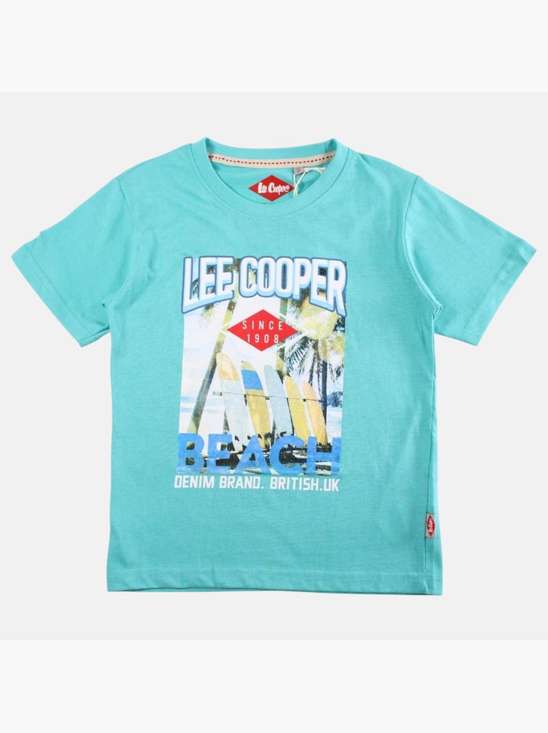 Lee Cooper - T shirt garçon manches courtes imprimé plage Bleu turquoise - Kiabi