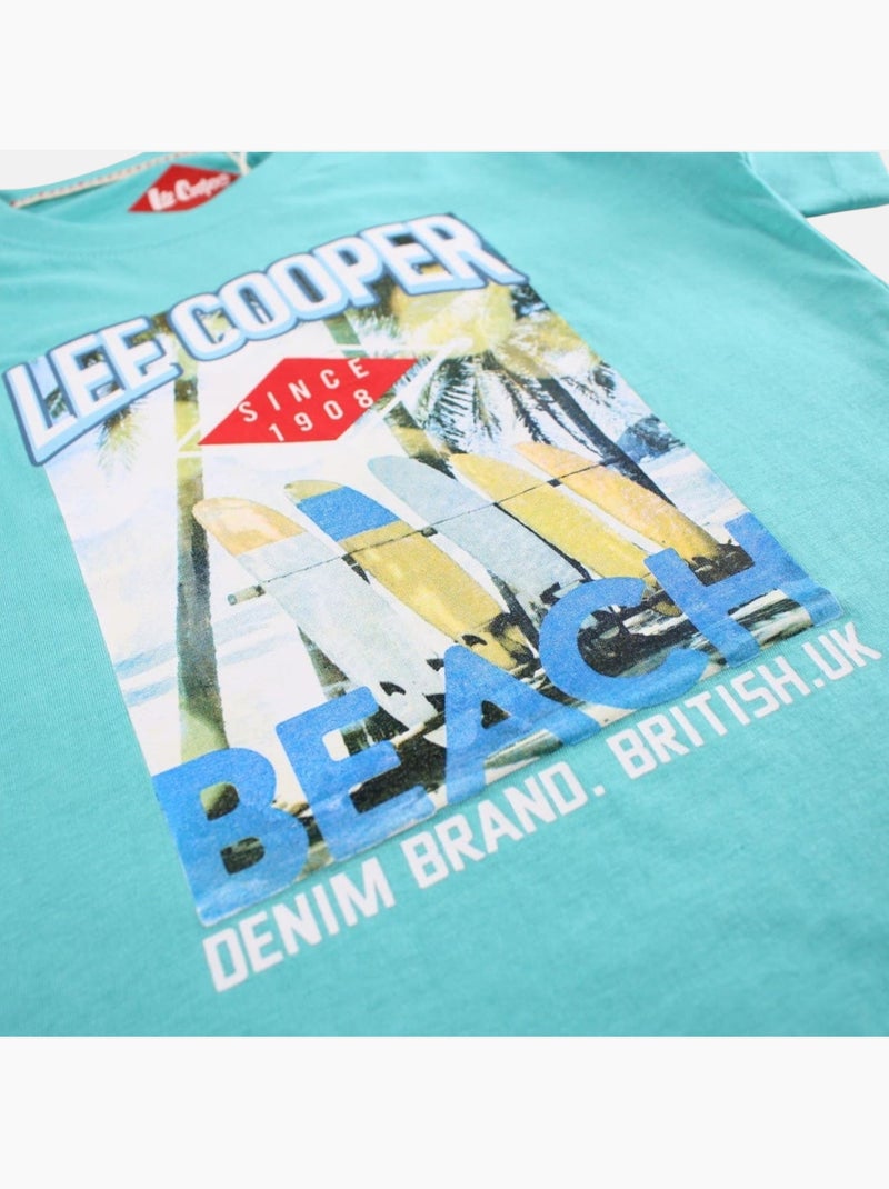 Lee Cooper - T shirt garçon manches courtes imprimé plage Bleu turquoise - Kiabi