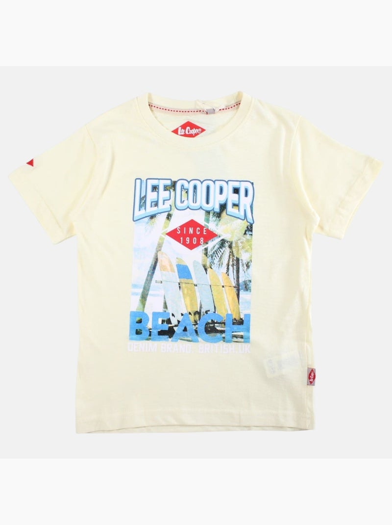 Lee Cooper - T shirt garçon manches courtes imprimé plage Ivoire - Kiabi