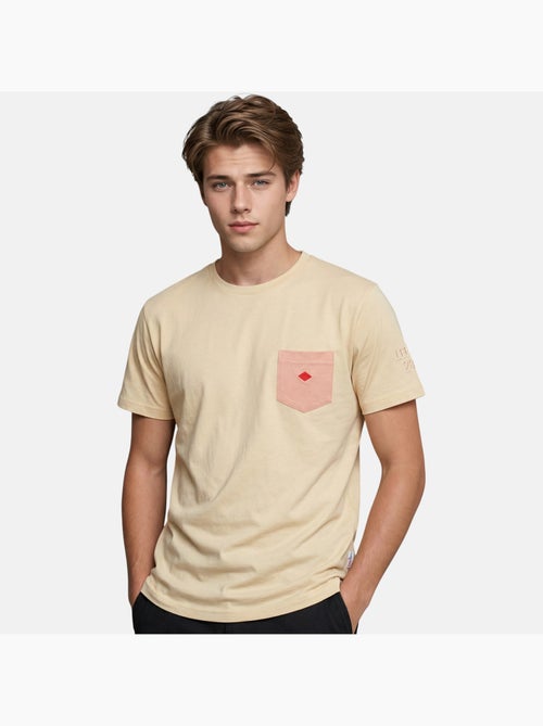 Lee Cooper - T shirt homme beige manches courtes avec poche contrastée - Kiabi