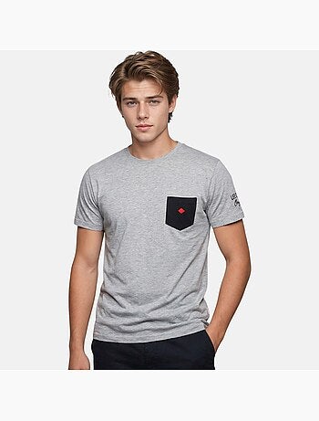 Lee Cooper - T shirt homme gris manches courtes avec poche contrastée