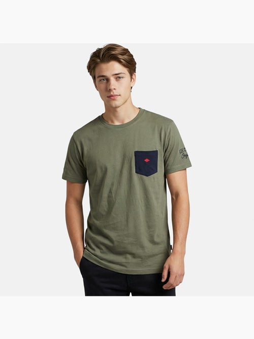 Lee Cooper - T shirt homme kaki manches courtes avec poche contrastée - Kiabi