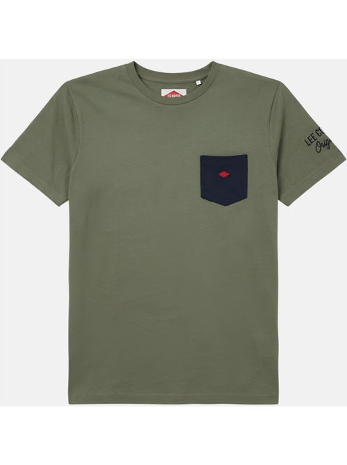 Lee Cooper - T shirt homme kaki manches courtes avec poche contrastée - Kiabi