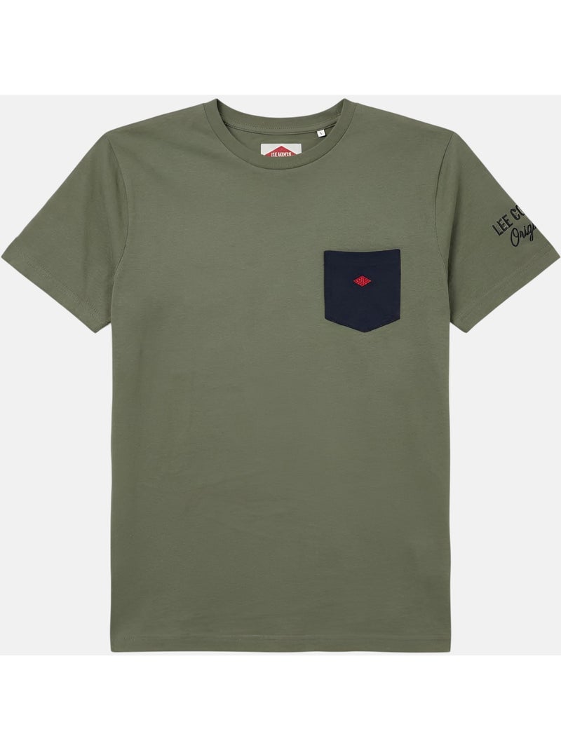 Lee Cooper - T shirt homme kaki manches courtes avec poche contrastée Kaki - Kiabi