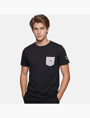 Lee Cooper - T shirt homme noir manches courtes avec poche contrastée