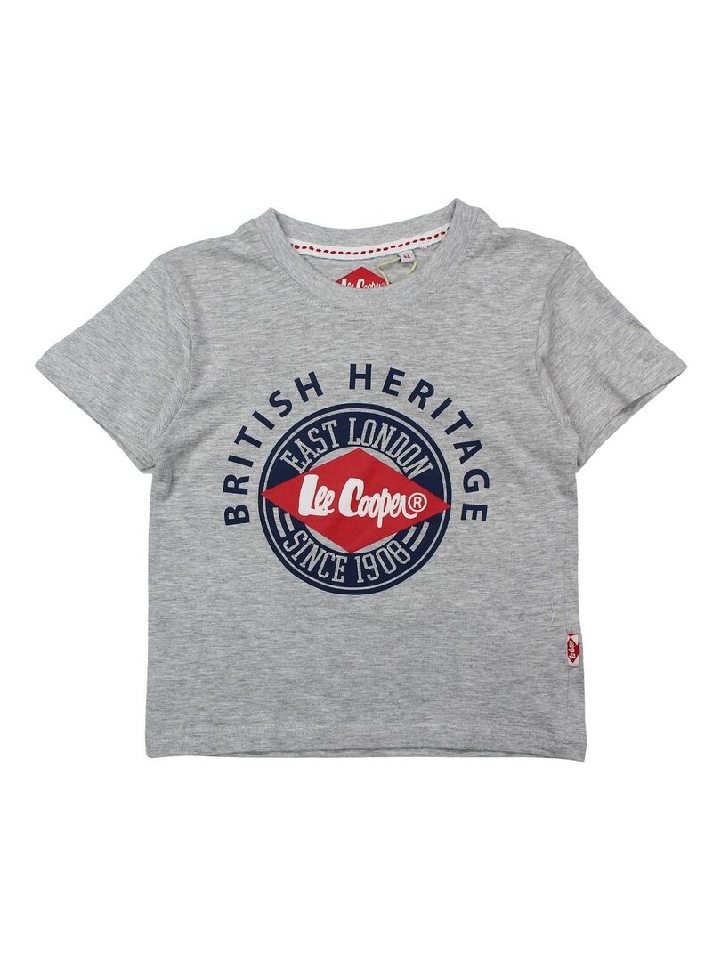 T-shirt Homme Lee Cooper Rayé Gris - Taille XL - Manches Courtes - Coton/polyester