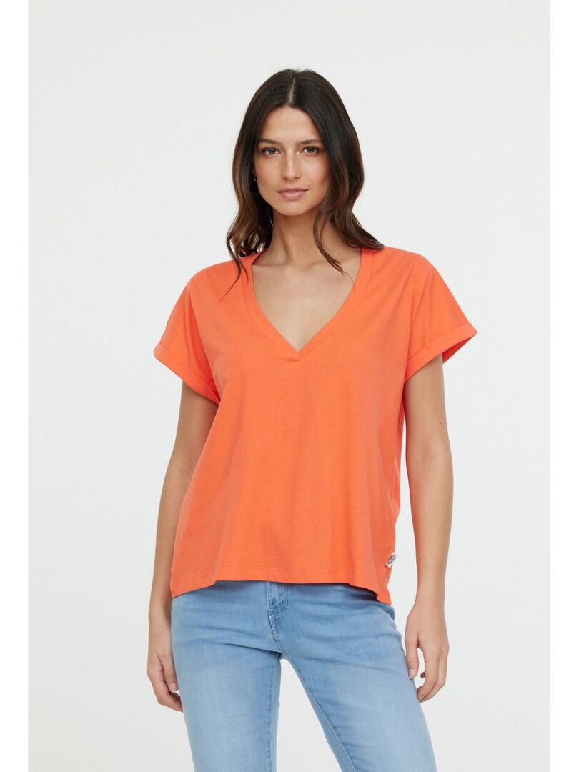 Lee Cooper - T-Shirt manches courtes coton loose ALYS MC Orange mandarine - Kiabi