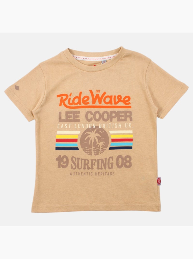 Lee Cooper - T-shirt manches courtes garçon avec imprime colore Beige - Kiabi