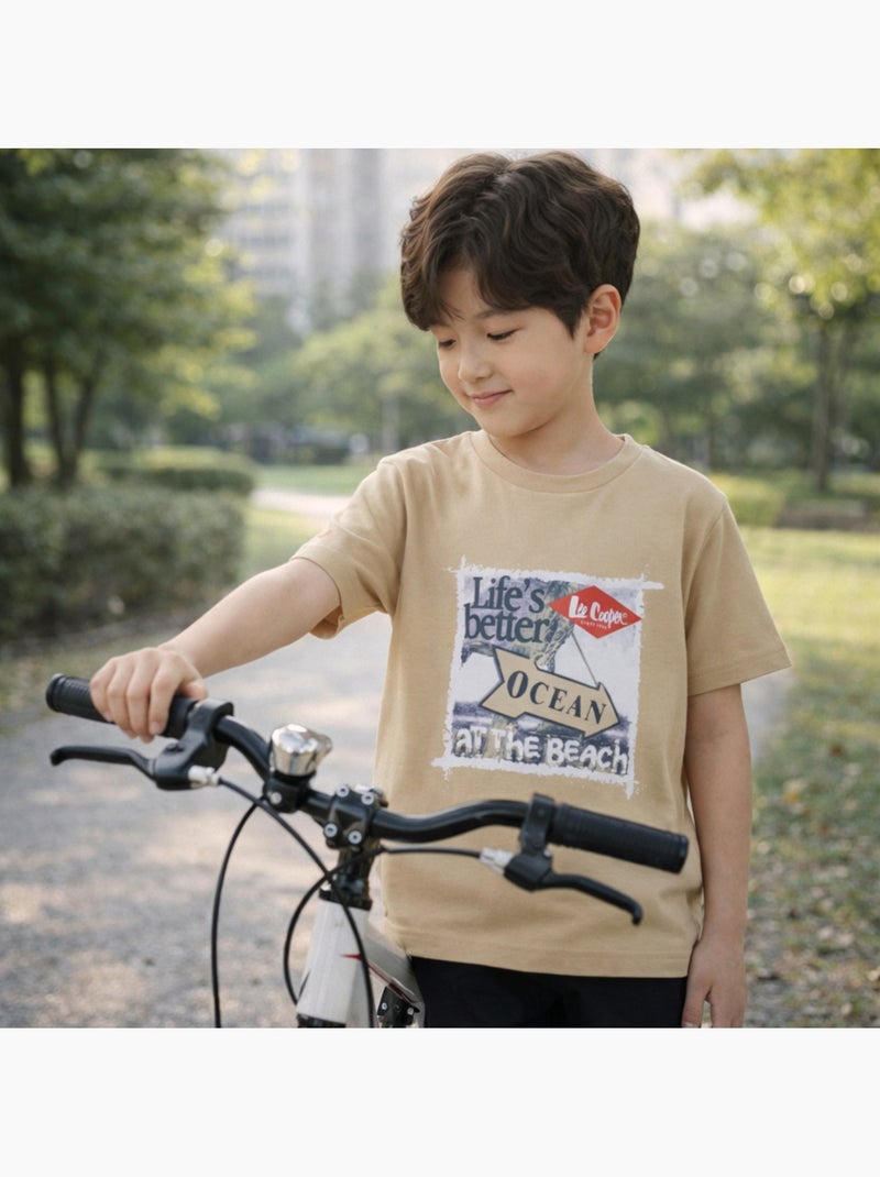 Lee Cooper - T-shirt manches courtes garçon avec imprime ocean Beige - Kiabi