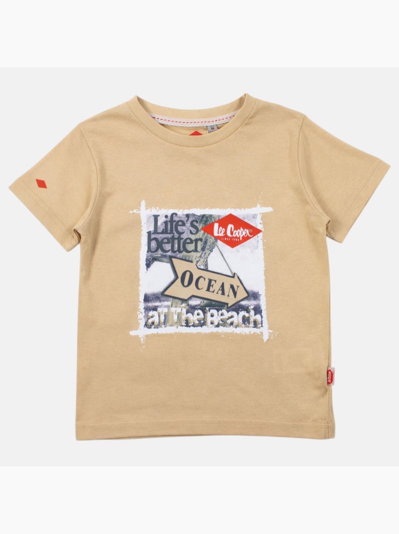 Lee Cooper - T-shirt manches courtes garçon avec imprime ocean Beige - Kiabi