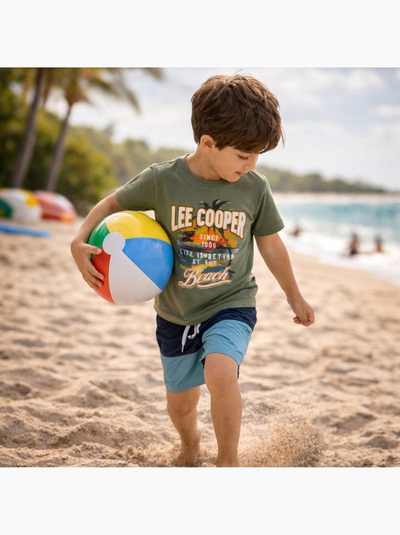 Lee Cooper - T-shirt manches courtes garçon avec motif plage Kaki - Kiabi