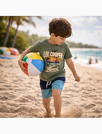 Lee cooper - t-shirt manches courtes imprimé plage, col rond