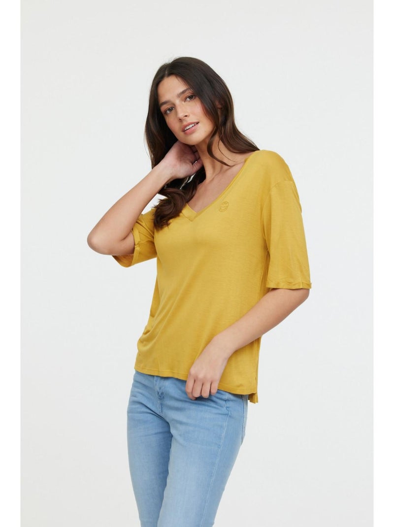 Lee Cooper - T-Shirt manches courtes viscose regular ADOUNA M Jaune - Kiabi